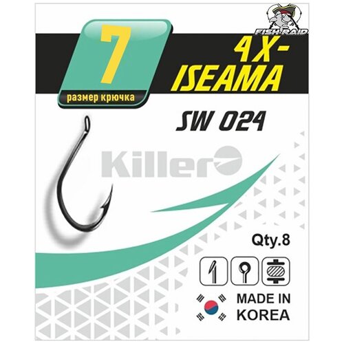 фото Крючки рыболовные killer 4х-iseama №7 8 шт корея fish raid