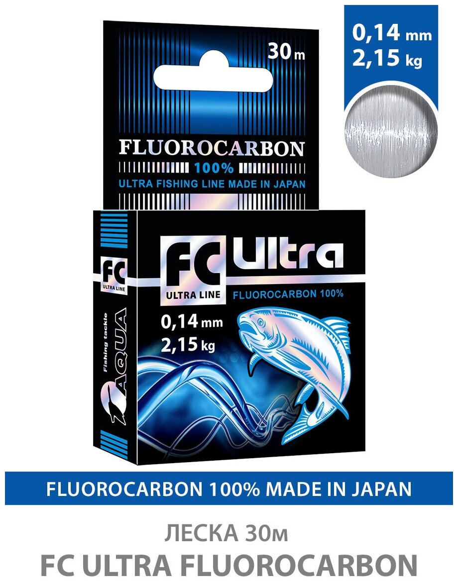 Леска AQUA FC Ultra Fluorocarbon (флюорокарбон) 100% 0.14mm 30m 2.15kg прозрачный