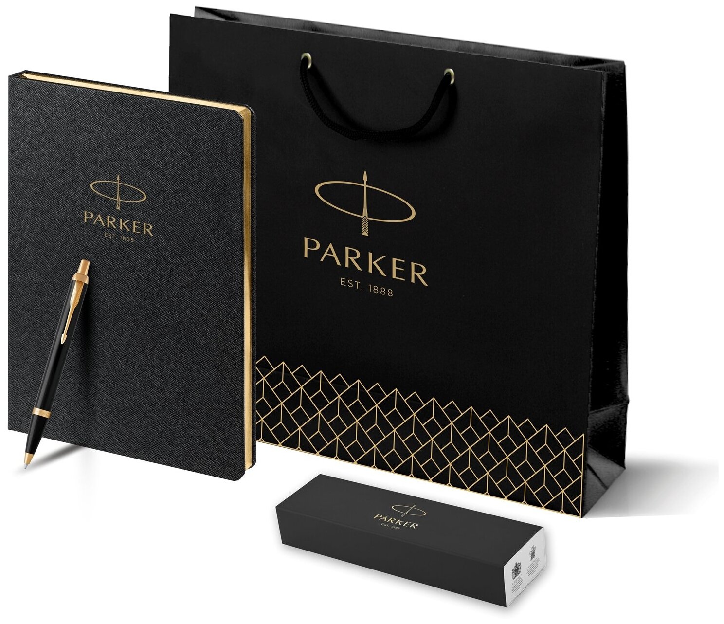 Подарочный набор: Шариковая ручка Parker IM Metal Black GT и ежедневник недатированный черный с логотипом