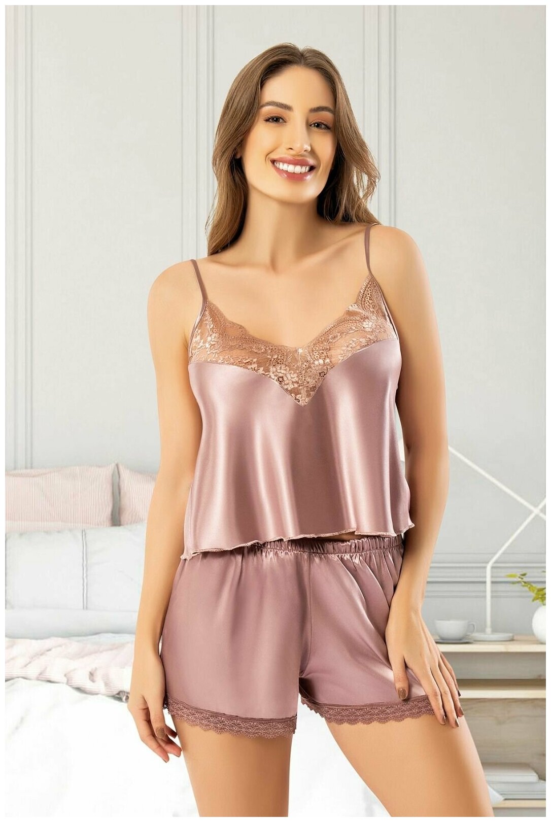 Пижама miss LARIS lingerie, размер 44, розовый, серебряный - фотография № 1