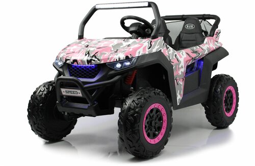 Детский двухместный электромобиль RiverToys T777TT 4WD розовый камуфляж