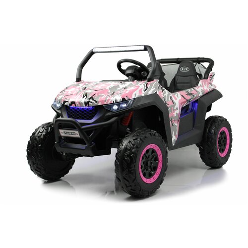 Детский двухместный электромобиль RiverToys T777TT 4WD розовый камуфляж