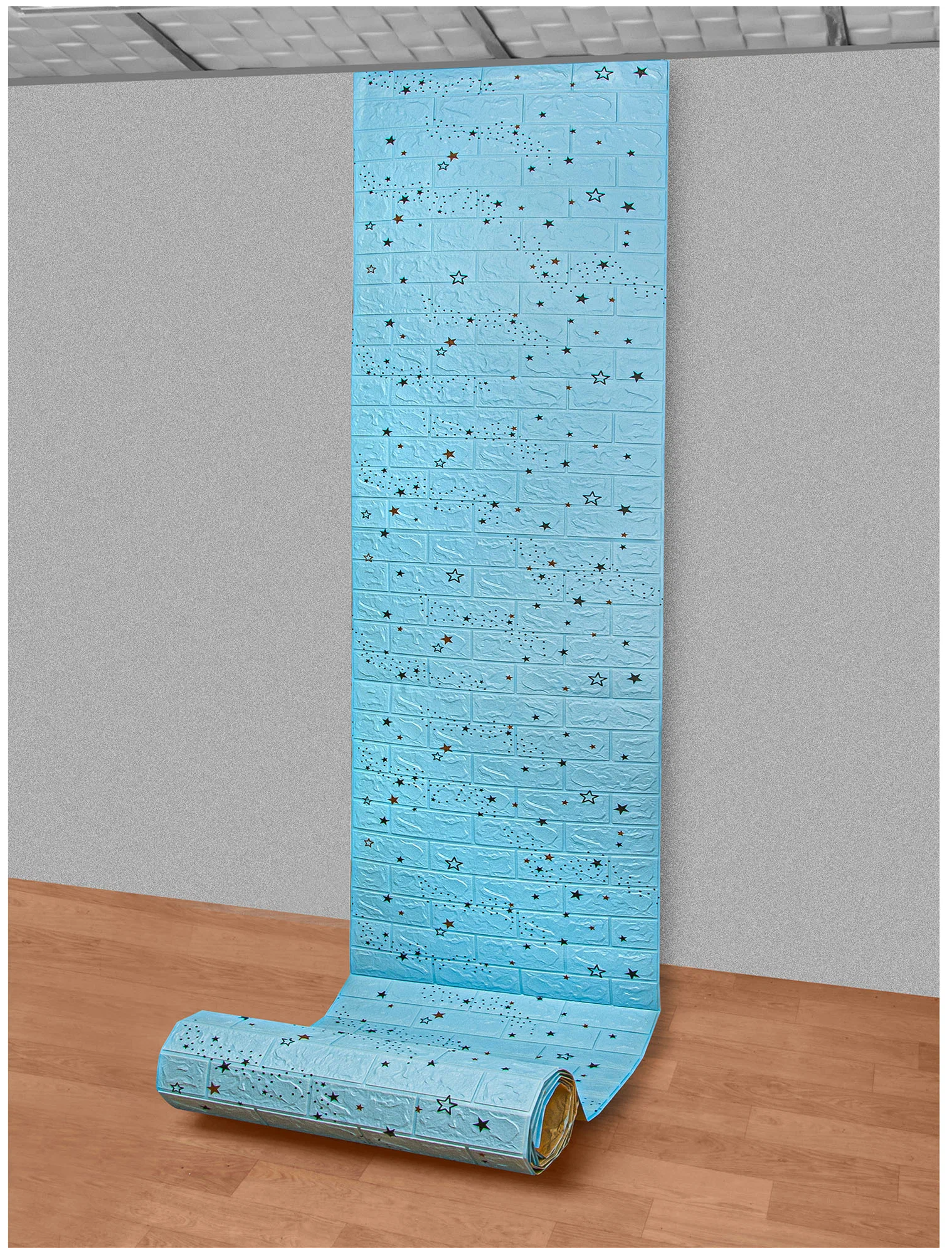 Комплект самоклеящихся 3D панелей для стен LAKO DECOR, Детская комната, Звездное небо (голубой кирпич), 70x600см - фотография № 11