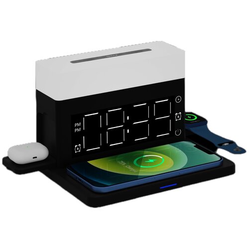 Беспроводное зарядное устройство для телефона наушников и часов USB Type-C / держатель для мобильного телефона с подсветкой/ Черный