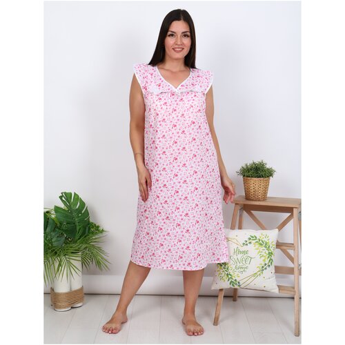 Ночная сорочка женская (большие размеры) 100% хлопок Улыбка, цвет розовый, 56-58 размер