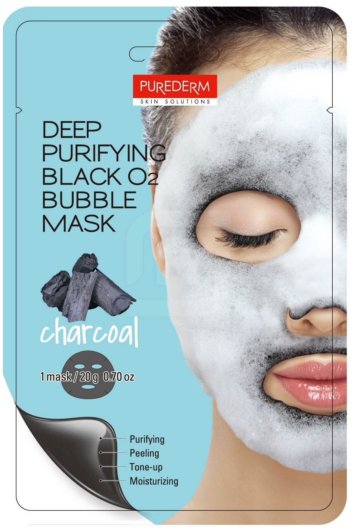 Purederm Тканевая кислородная маска Deep Purifying Black Q2 Bubble Charcoal, 20 г