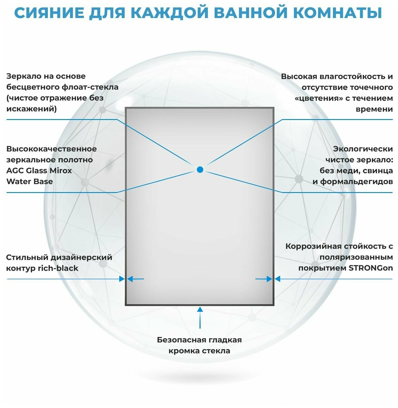 Настенное зеркало в ванную Wellsee 7 Rays' Spectrum 172200700 : влагостойкое прямоугольное зеркало 70х100 см с черным матовым контуром - фотография № 3