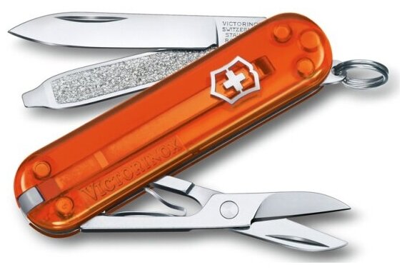 Нож-брелок Victorinox Classic SD Colors Fire Opal, 58 мм, 7 функций, полупрозрачный оранжевый