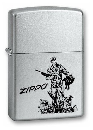 Подарочный набор ZIPPO ( Зажигалка ZIPPO 205 Duck Hunting, серебристая, с покрытием Satin Chrome + кремни + топливо, 125 мл ) - фотография № 3