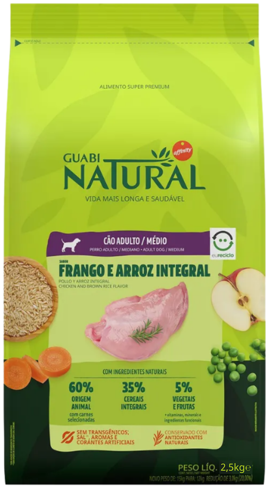 Guabi Natural Dog Adult cухой корм для взрослых собак средних пород цыпленок и коричневый рис 2,5 кг