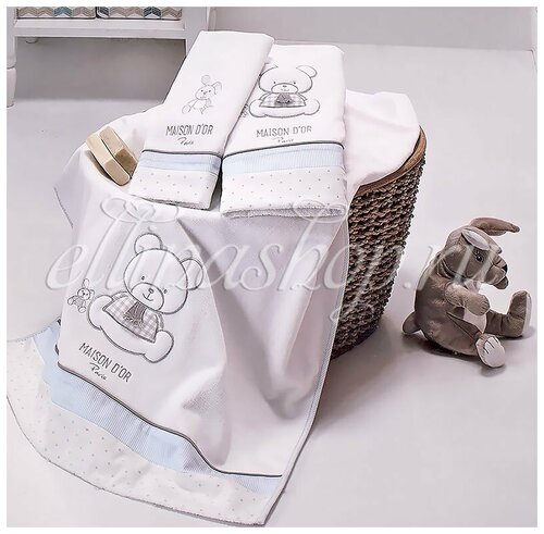 Dear panda Мишка и зайка комплект детских полотенец (белый-голубой), Комплект полотенец (3 шт)