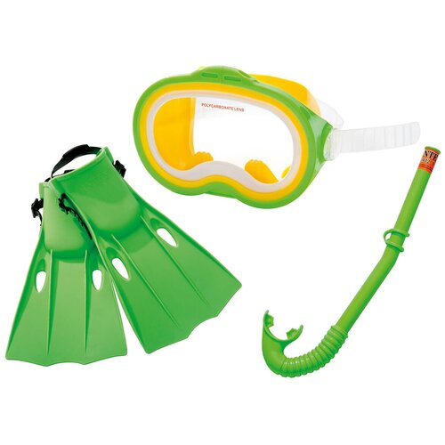 Набор для плавания Intex Master Class, зеленый/желтый набор для плавания intex маска ласты трубка от 8 лет в сетке
