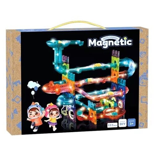 Светящийся магнитный конструктор лабиринт с шариками 111 деталей (CJ-2002D)