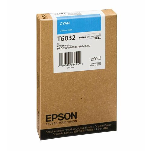Картридж струйный Epson T6032 / C13T603200 голубой, 220 мл. для Epson (C13T603200) картридж epson c13t603200 для epson stylus pro 7800 9800 7880 9880 голубой