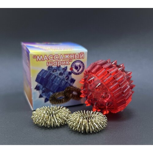 Су-джок массажный шарик с пружинными кольцами развитие мелкой моторики цвет красный 250₽