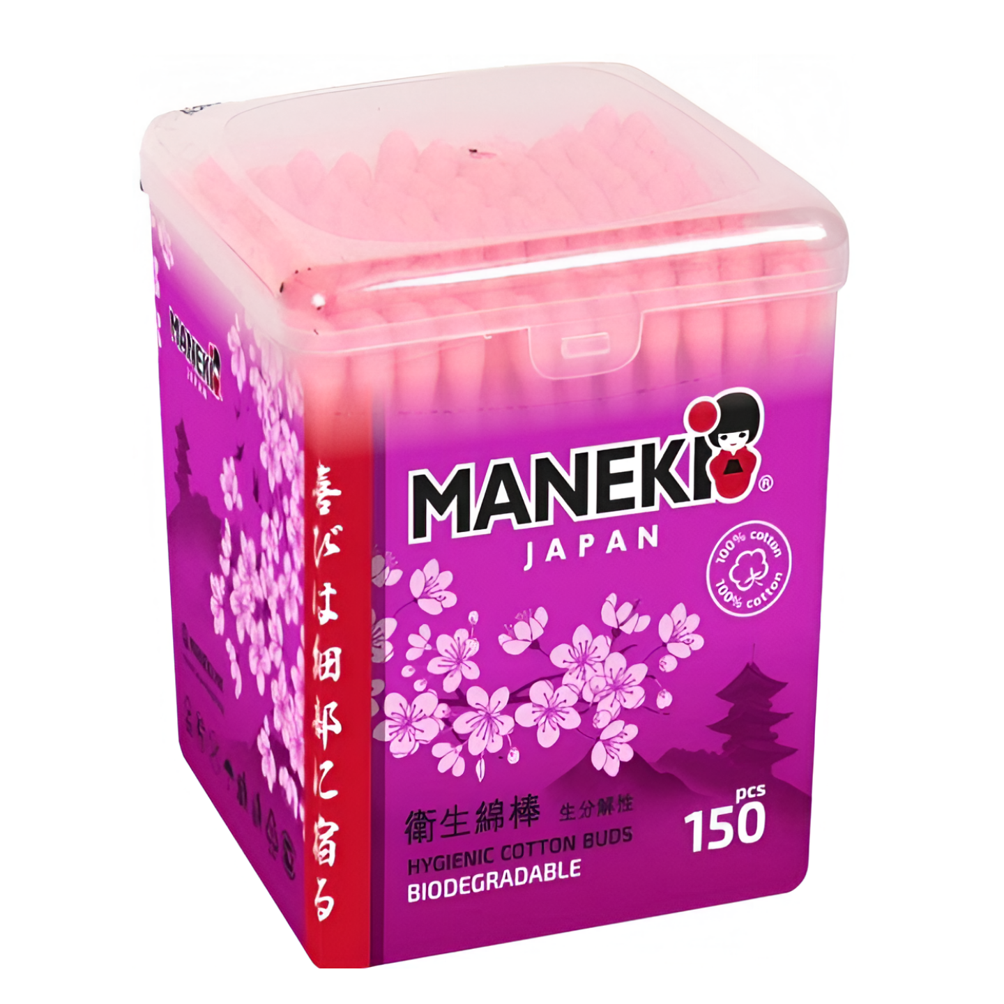 Палочки ватные Maneki SAKURA с розовым стиком 150 шт