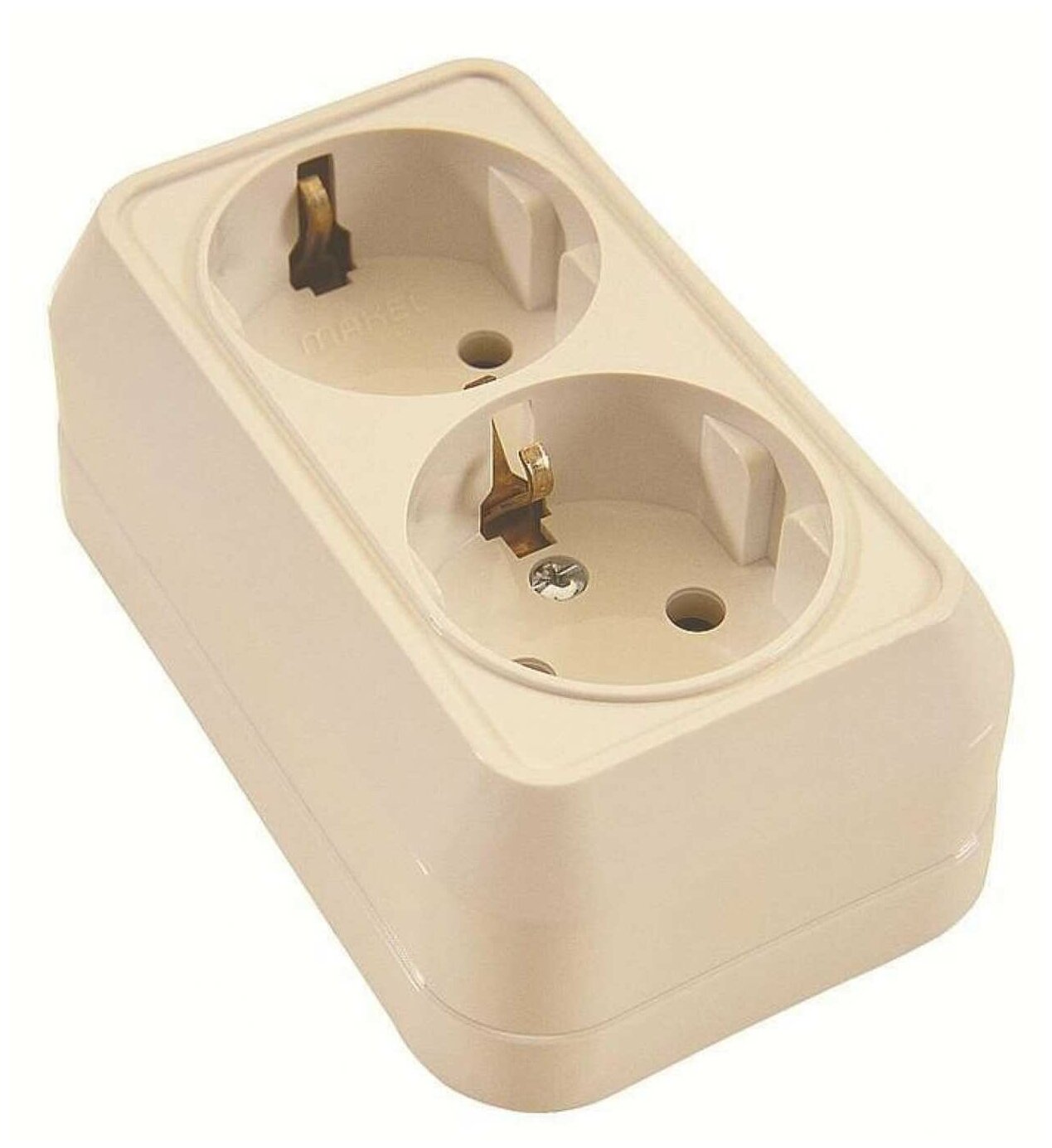 Розетка двойная накладная с заземлением, крем Makel 45282