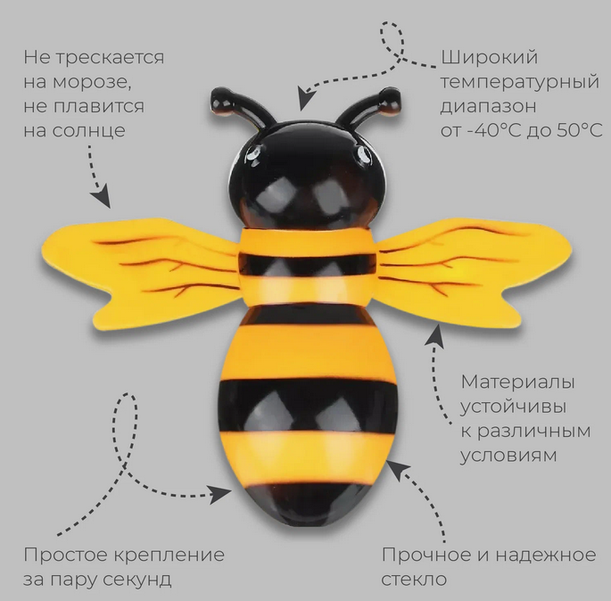 Термометр для окна на присоске "Пчелка" от iPdeckar, цвет желтый/черный — фото 1