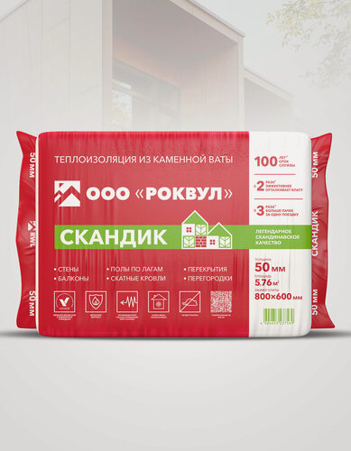Изображение товара Утеплитель каменная вата Rockwool Лайт Баттс Скандик 800х600х50 (8 упак/96 плит/ 46,08м2)