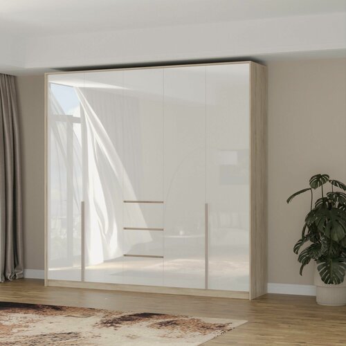 Изображение товара Шкаф для одежды, Пятидверный Версаль, Ш.285 x В.260 x Г.62см, Цвет шкафа: Белый, Корпус: Дуб Золотой Крафт