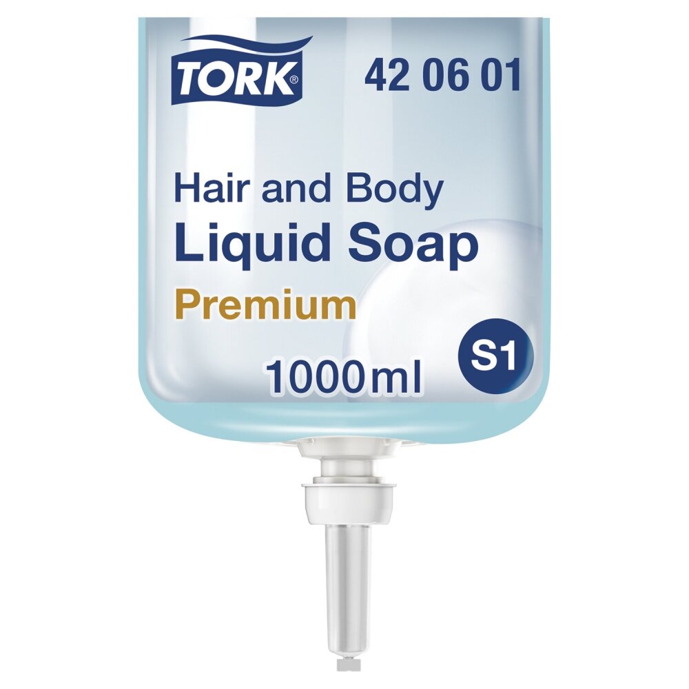 Картридж с жидким мылом-гелем для тела и волос одноразовый TORK (Система S1) Premium 1 л 421601 420601 (602955)