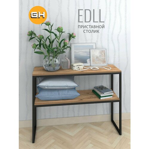 Тумба под телевизор EDLL loft дуб вотан консольный столик туалетный металлический деревянный с двумя полками 100х75х30 см гростат 10600₽