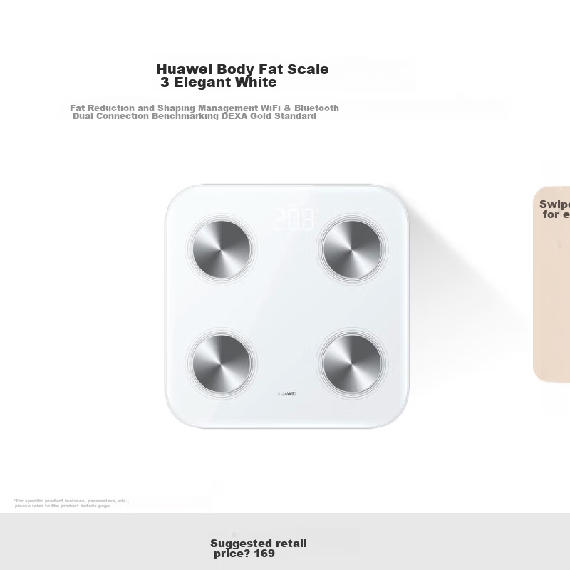 HUAWEI Smart Body Fat Scale 3 WiFi Version Electronic Weight Scale Home Use 14 Body Data/WiFi Bluetooth Dual Connection Elegant White