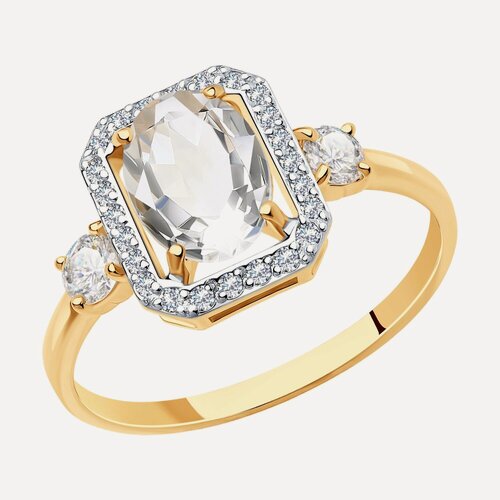 Изображение товара Кольцо, красное золото, 585 проба, горный хрусталь, фианит