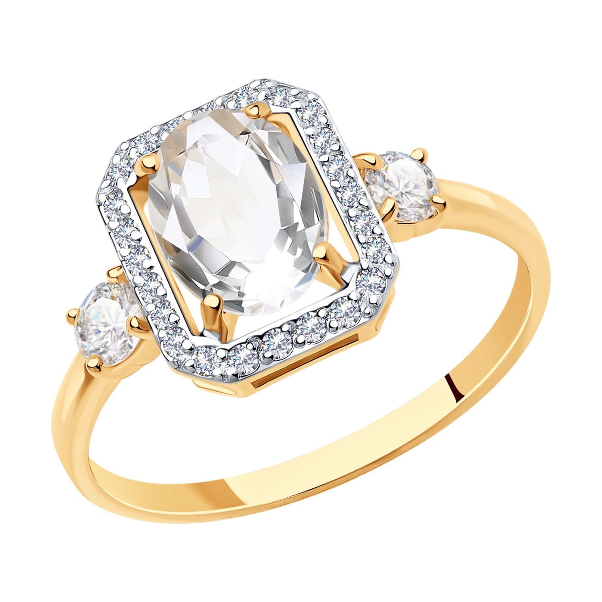 Кольцо Diamant online, красное золото, 585 проба, фианит, горный хрусталь