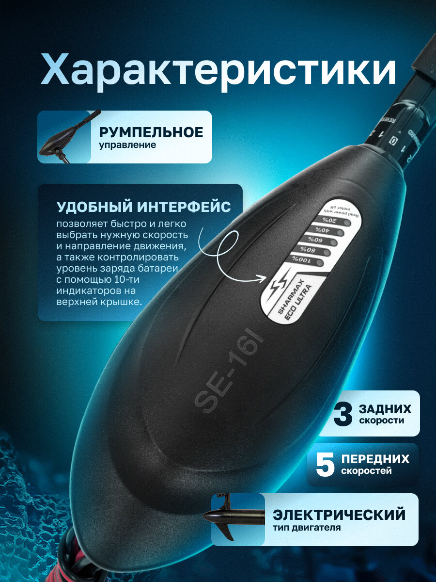 Электромотор / электрический лодочный мотор SHARMAX ECO SE-16L (36LBS) подвесной — фото 1