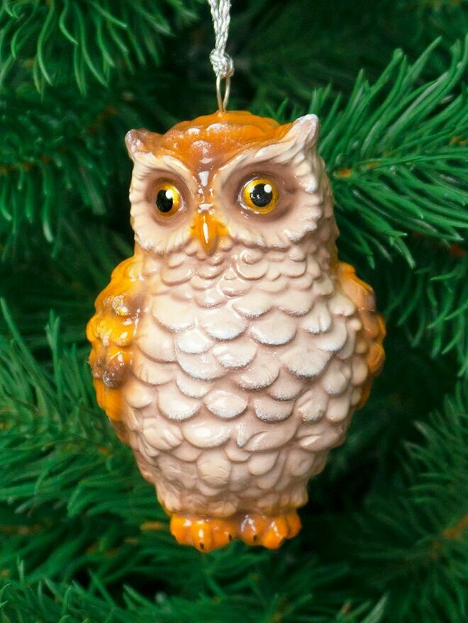 Елочное украшение "Сова", 8 см, ручная роспись, гипс, коричневое