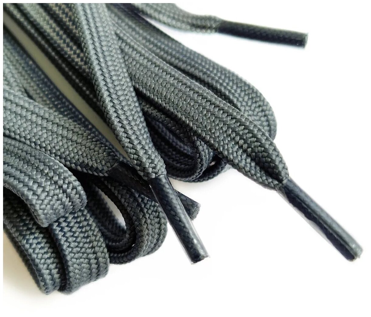 Шнурки для обуви LENKO темно-серые плоские 80 см, 7 мм, 1 пара, полиэстер — фото 1