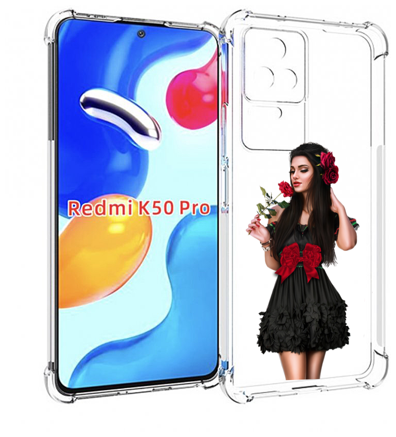Чехол MyPads девушка-в-черном-платье-с-розой женский для Xiaomi Redmi K50 / K50 Pro задняя-панель-накладка-бампер
