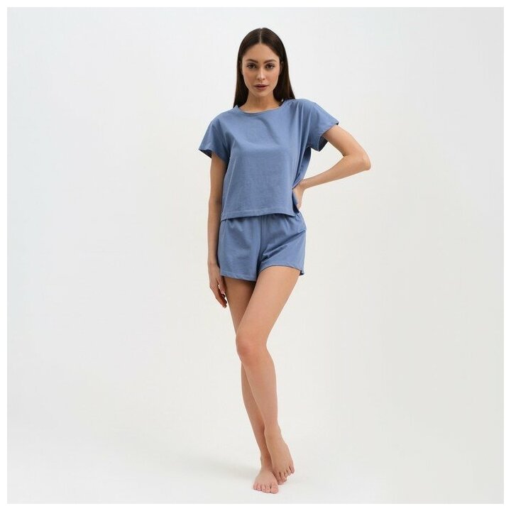 Пижама Kaftan, футболка, шорты, короткий рукав, размер 40, голубой - фотография № 10
