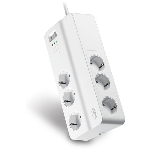 Сетевой фильтр APC by Schneider Electric Essential SurgeArrest PM6-RS, 6 розеток, с/з, 10А / 2300 Вт 6 2 м 1.5 м² 110 мм 272 мм 62 мм белый