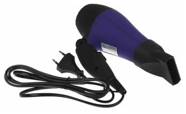 Фен для волос DEXP HD-1000 фиолетовый/черный компактный, 1000 Вт, шнур - 1.8 м - фотография № 4