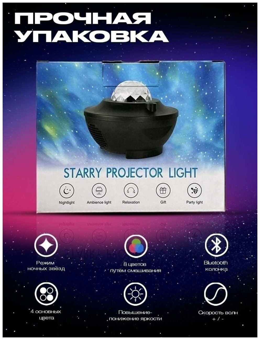 Ночник-светильник звездное небо с пультом управления, ночник с пультом, звездное небо, детский светильник 3d, неоновый проектор с мелодией, черный - фотография № 5