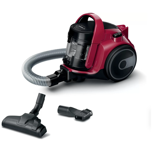 Пылесос Bosch. 2 ступени фильтрации, автоматическое сматывание шнура, 700Вт, красный