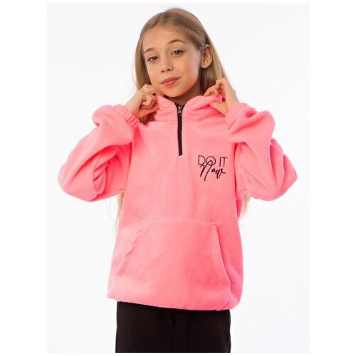 фото Толстовка , средней длины, капюшон, карманы, утепленная, размер 104, розовый турция
