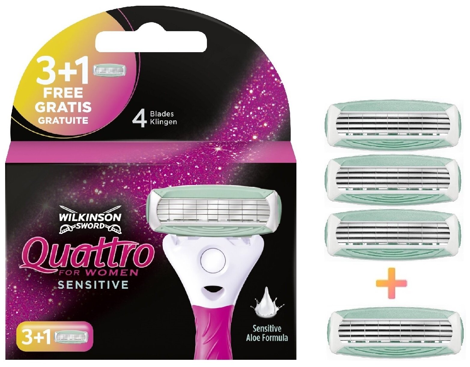 Schick Sensitive Quattro Women's - сменные кассеты для бритья, 4 штуки