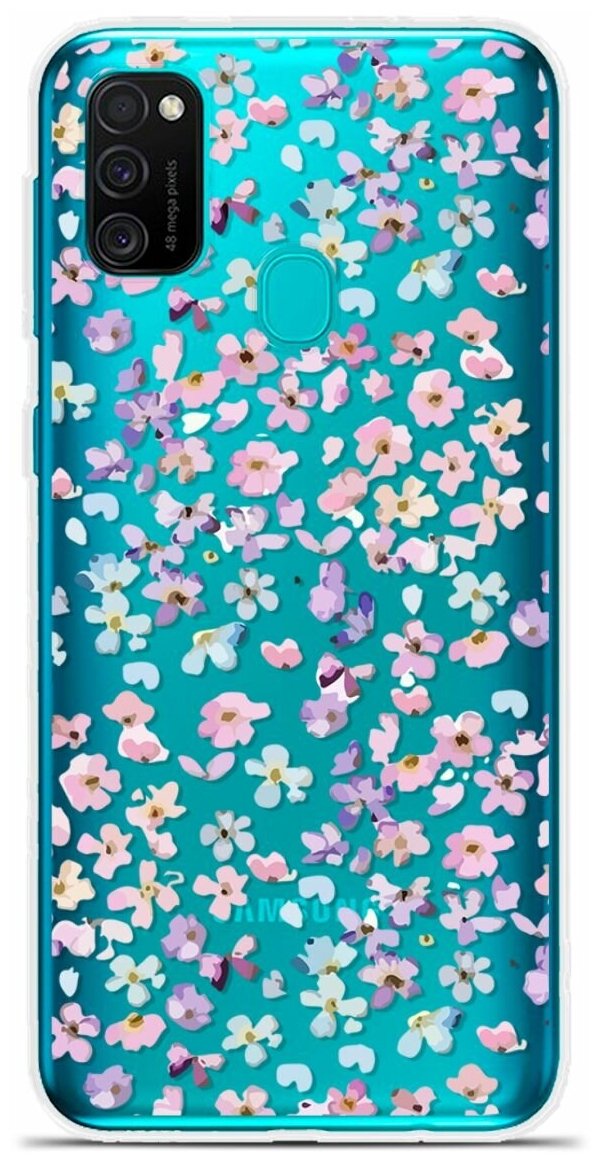 Силиконовый чехол на Samsung Galaxy M21 Розовые цветы / для Самсунг Галакси М21