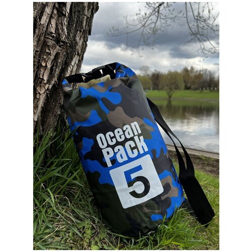Водонепроницаемая сумка-мешок (гермомешок) Ocean Pack, 5 литров, зеленая камуфляжная
