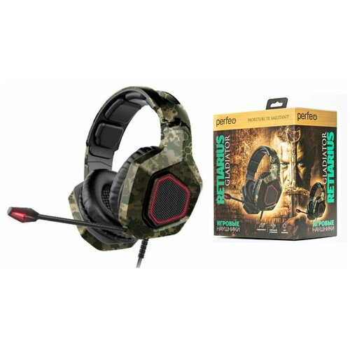 Игровая гарнитура Perfeo RETIARIUS камуфляж 22 м разъем 35 мм 4 pin и USB LED переходник 125000₽