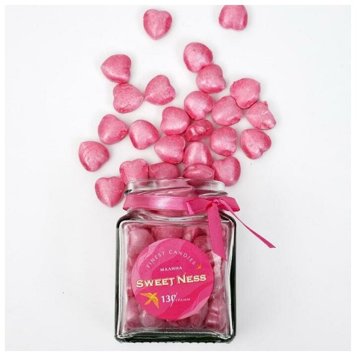 Карамельные сердечки со вкусом малины в стеклянной банке, Sweet Ness 130 гр 1 шт - фотография № 3