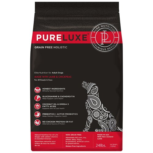 Сухой корм для собак PureLuxe беззерновой, ягненок, с нутом 1 уп. х 1 шт. х 10.89 кг