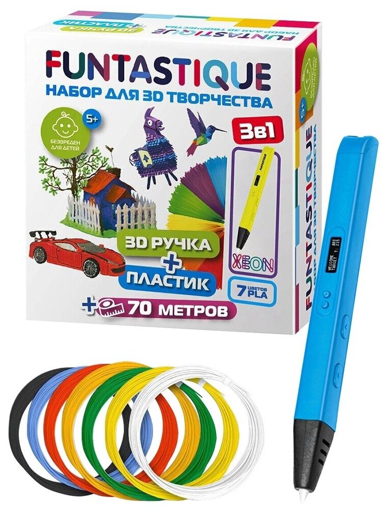 Набор Funtastique 3D-ручка XEON PLA 7 цветов (RP800A BU-PLA-7)