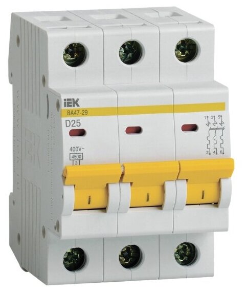 Автоматический выключатель Iek ВА47-29 3Р 25А 4,5кА х-ка D, MVA20-3-025-D