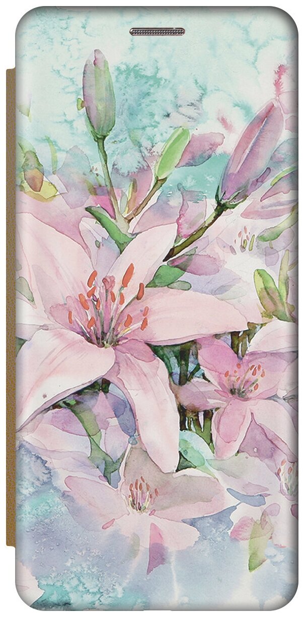 Чехол-книжка Нежные розовые цветы на Samsung Galaxy J2 Prime / Самсунг Джей 2 Прайм золотой