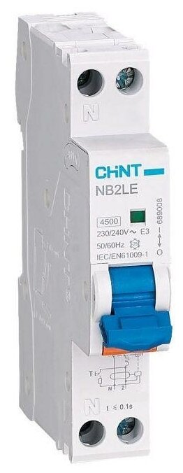 Выключатель автоматический дифференциального тока 1п+N C 6А 30мА 1мод. электрон. тип AC 6кА NB2LE (R) | код 689000 | CHINT (4шт. в упак.)