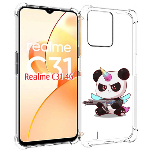 Чехол MyPads панда-единорог детский для OPPO Realme C31 задняя-панель-накладка-бампер